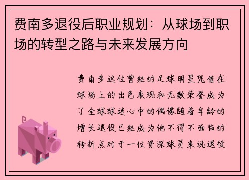 费南多退役后职业规划：从球场到职场的转型之路与未来发展方向