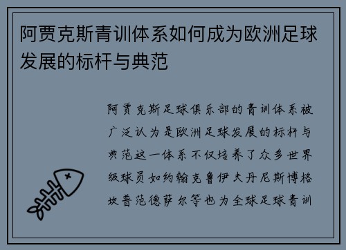 阿贾克斯青训体系如何成为欧洲足球发展的标杆与典范